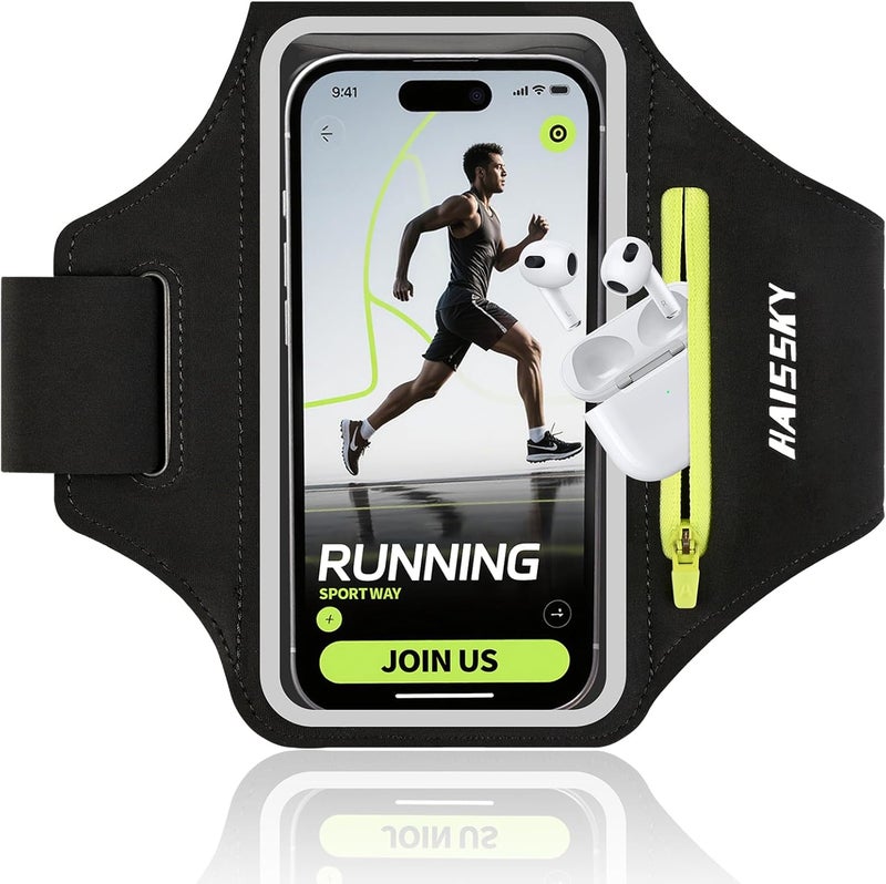 Kebrela Running Armband with Earphone Bag for iPhone 16/15/14 Max/Pro/Plus & Galaxy S20/S10, Touchscreen Compatible, Phone Holder for Running with Card Slot & Key Pockets, Fit Up to 6.9 Phone - Image 1